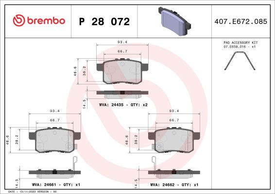 A.B.S. P 28 072 BREMBO Bremsbelagsatz, Scheibenbremse
